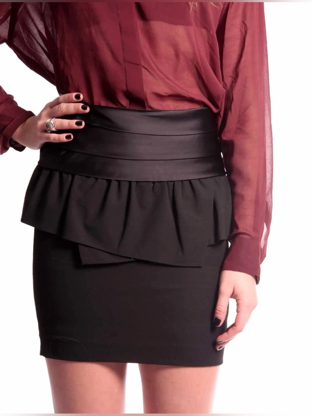 Michael Michael Kors Black Ruffle Skirt Purple Silk Pleated Waist Size 8